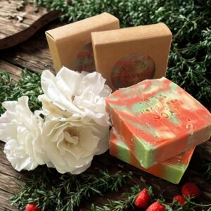 Groovy Garden Soap diplayed with flowers and gift box